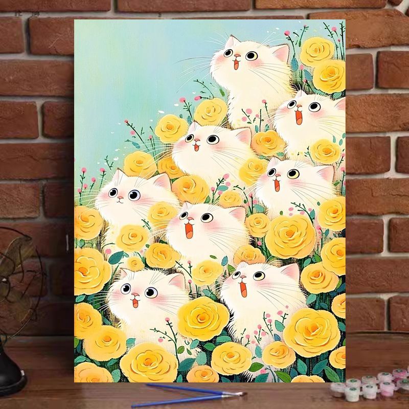 Verspielt katzenartiges Malen nach Zahlen Kunstset Brehn