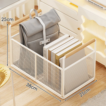 Mesh rechteckiger Speicher-Organizer-Korb mit Holzgriffen