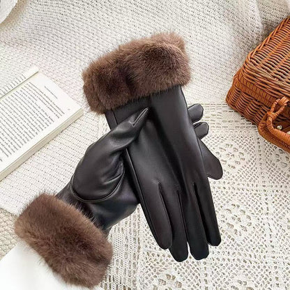 Luxuriöse Kunstpelz-Bündchen-Lederhandschuhe Brehn