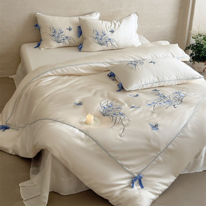Bestickte Satin-Feeling Bettbezug Set mit Eckbindungsakzenten