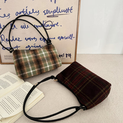 Kariertes Wollmischung Handtasche
