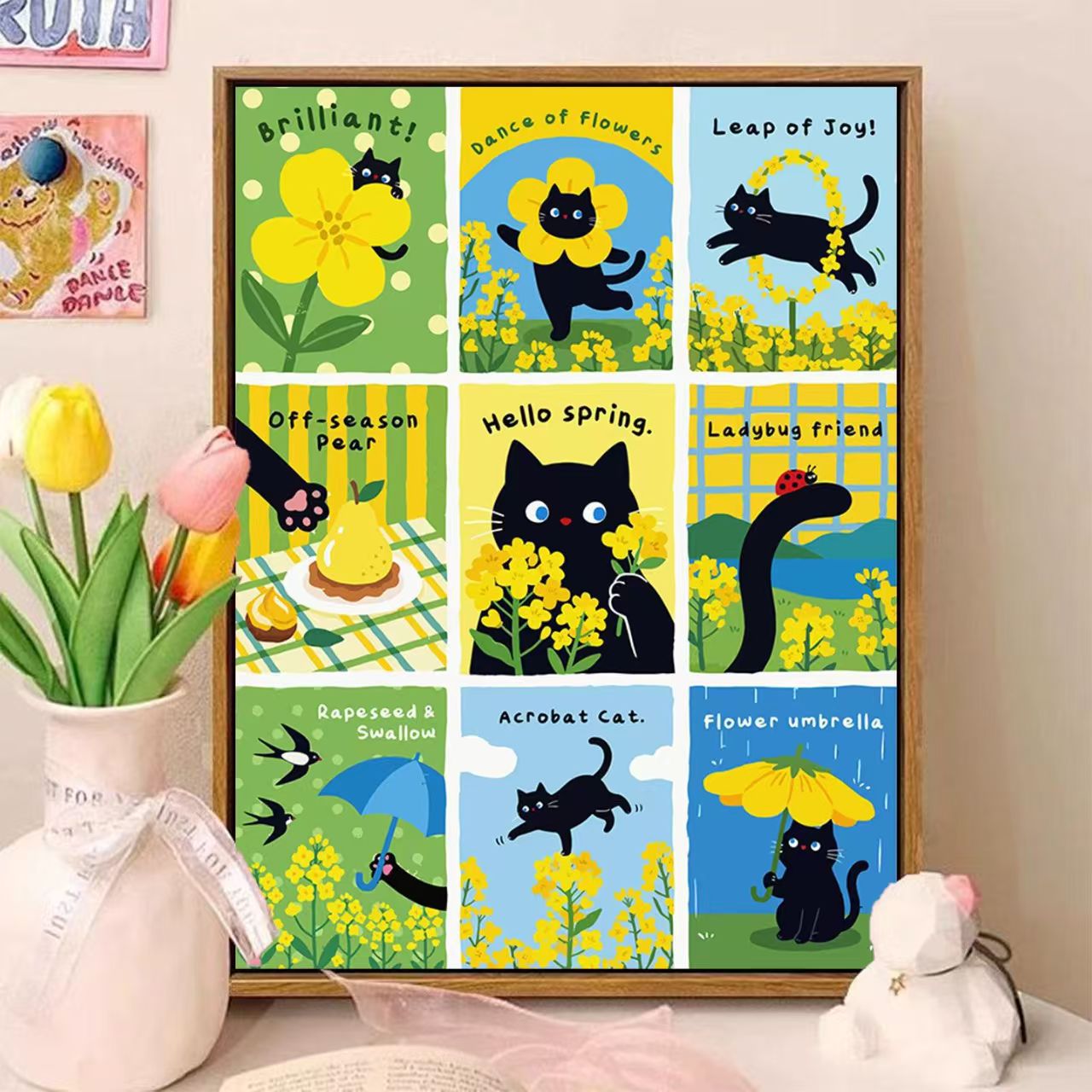 Verspielte katzenmotivierte illustrierte Wandkunst Brehn