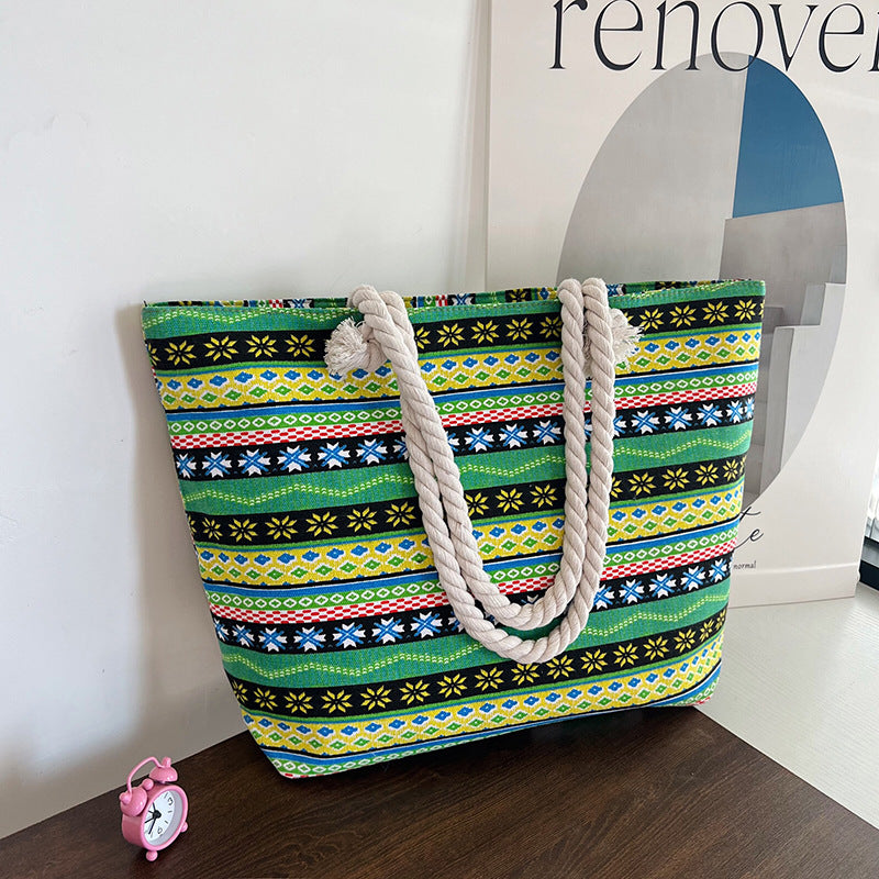 Gestreifter Canvas Strandtasche