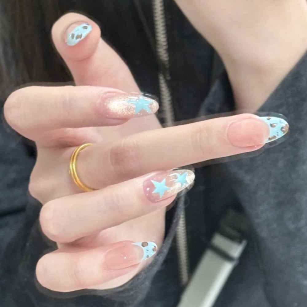 Themen Press-On Nail Set mit Stern- und Tierdruck Brehn
