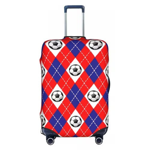 Unisex nan elastische Kofferschutzhülle mit Fußball-Argyle-Motiv, reißfestes Stretchcover für Trolley mit Griff- und Rollenöffnungen Brehn