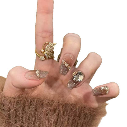 Glamouröse Glitzer Französische Tipp Nagelverlängerungen