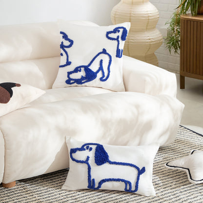 Rechteckiges dekoratives Lendenkissen mit handgetuftetem Hunde‑Motiv aus Baumwollmix Brehn