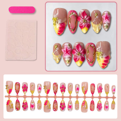 Kunstnagelset mit floralen Motiven und luxuriösen Verzierungen Brehn