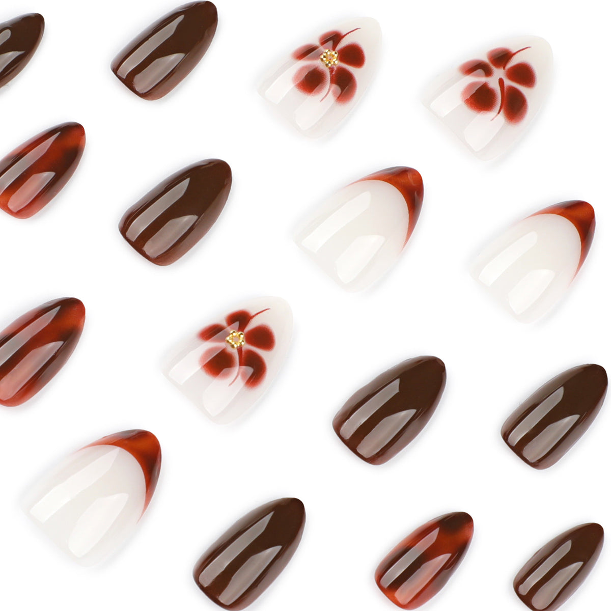 Kunstvolle Nagelverlängerungen mit eleganten floralem und glanzvollem Design Brehn