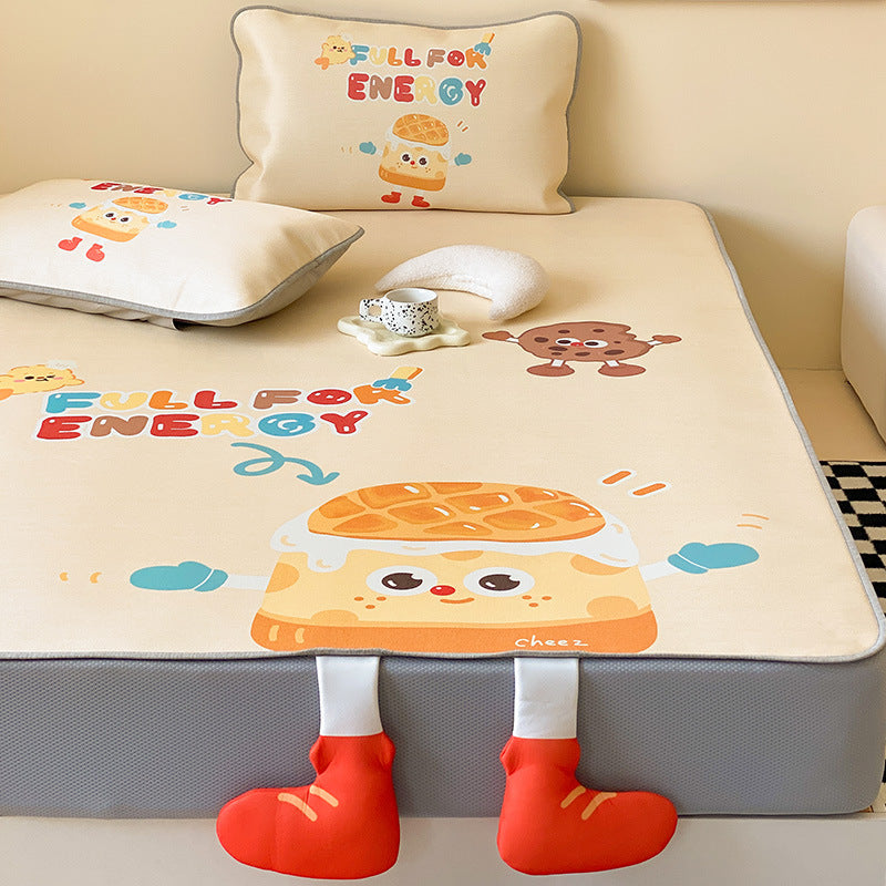 Kinder-Spannauflage mit Anti-Rutsch, Cartoon-Frühstücksprint und 3D-Stiefel-Applikationen