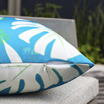 Quadratischer Garten-Kissenbezug mit UV-beständigem Outdoor-Polyester, tropischem Blattjacquard und verdecktem Reißverschluss Brehn