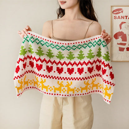 Strick-Schultertuch mit nordischem Weihnachts-Jacquard