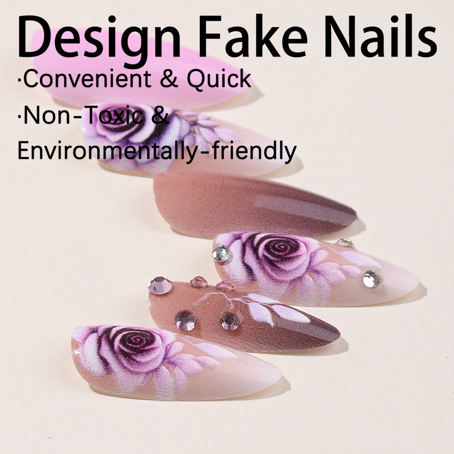 Kreatives Kunstnagelset mit eleganten Rosen-Akzenten und sanftem Farbverlauf Brehn