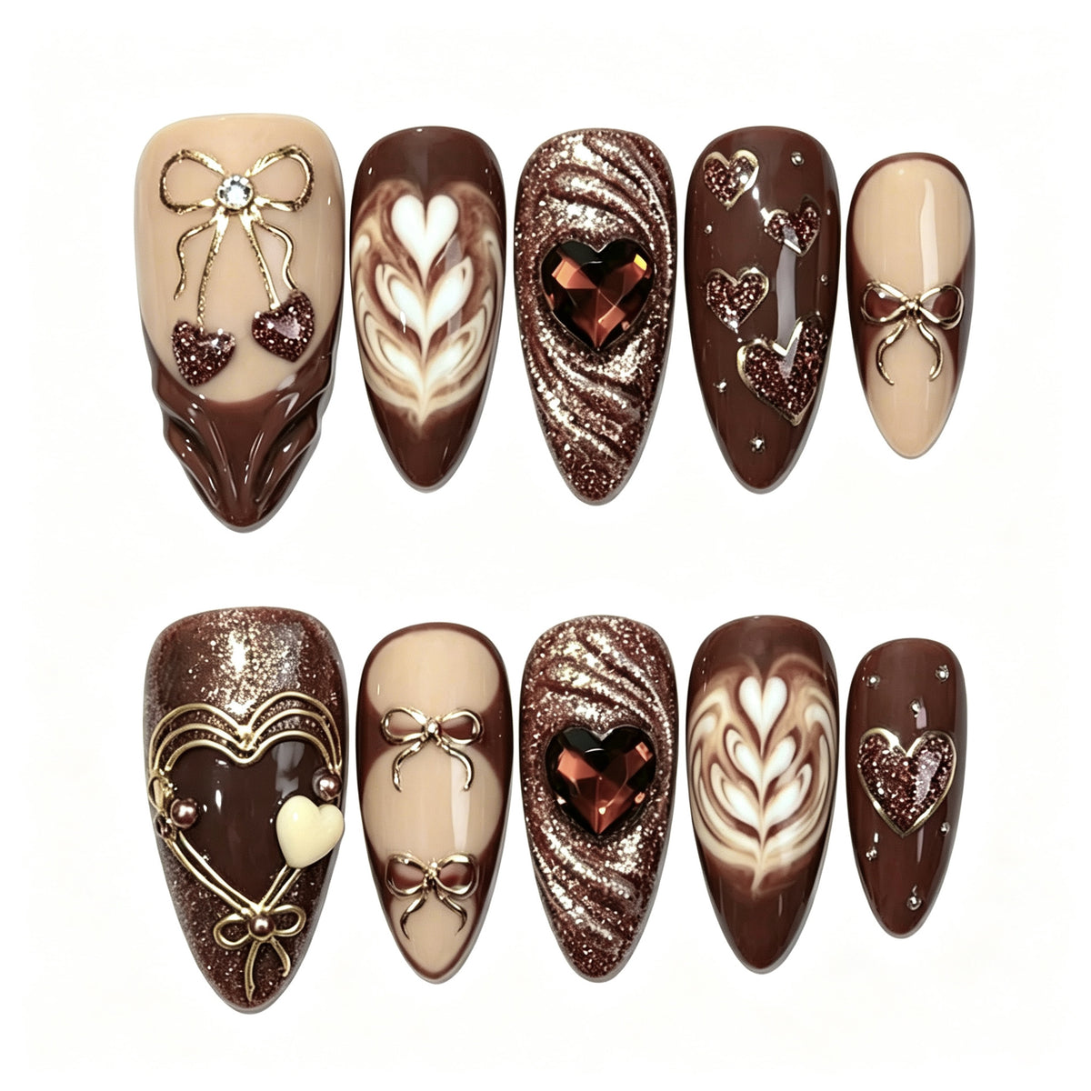 Künstlerisches Gourmet-Schokoladen-Themen-Press-On-Nagelkunst Brehn
