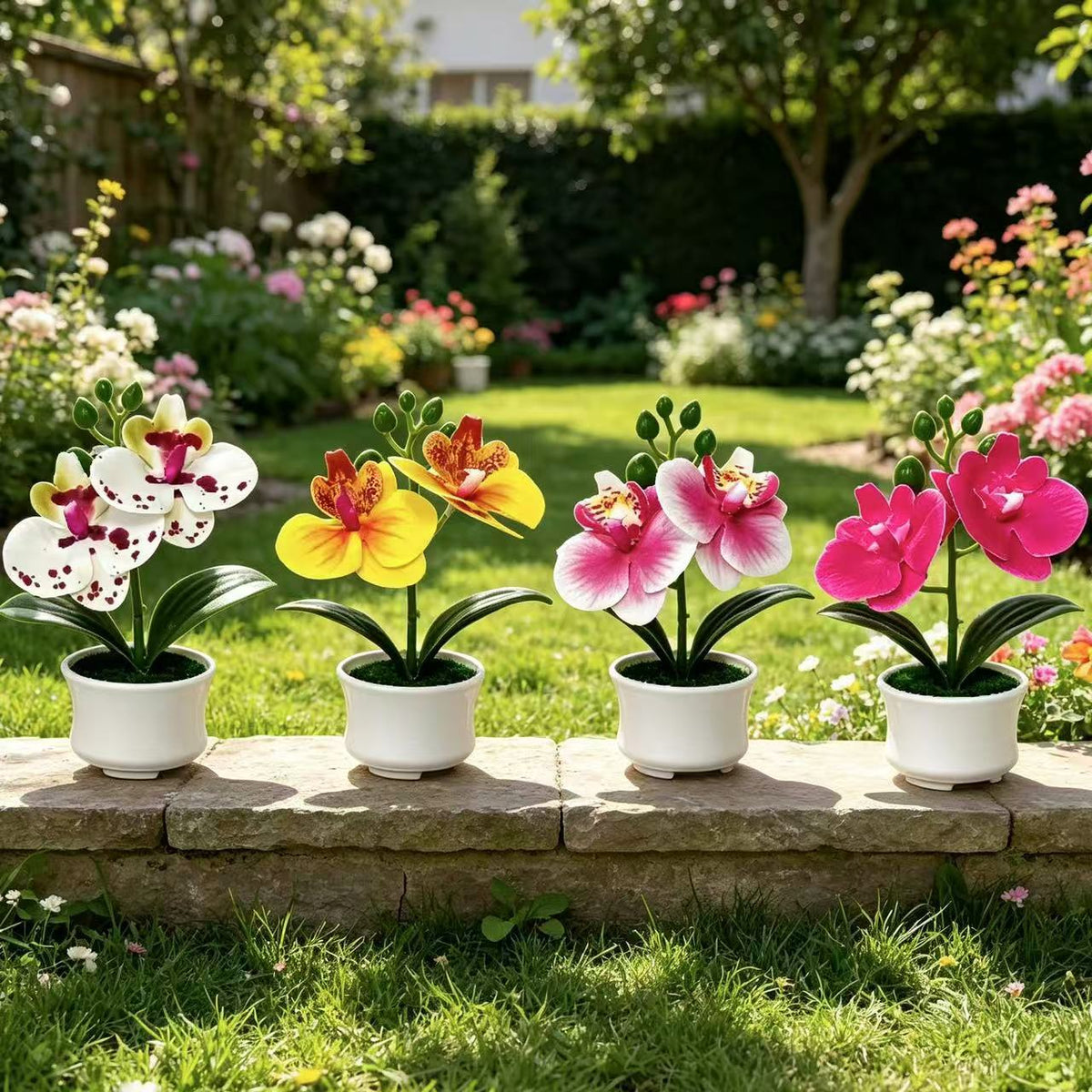 Elegante künstliche Orchideenpflanzenanordnung für die Innendekoration
