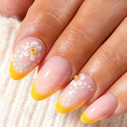 Künstlerisches, mit Blumen verziertes Press-On Nagelset Brehn