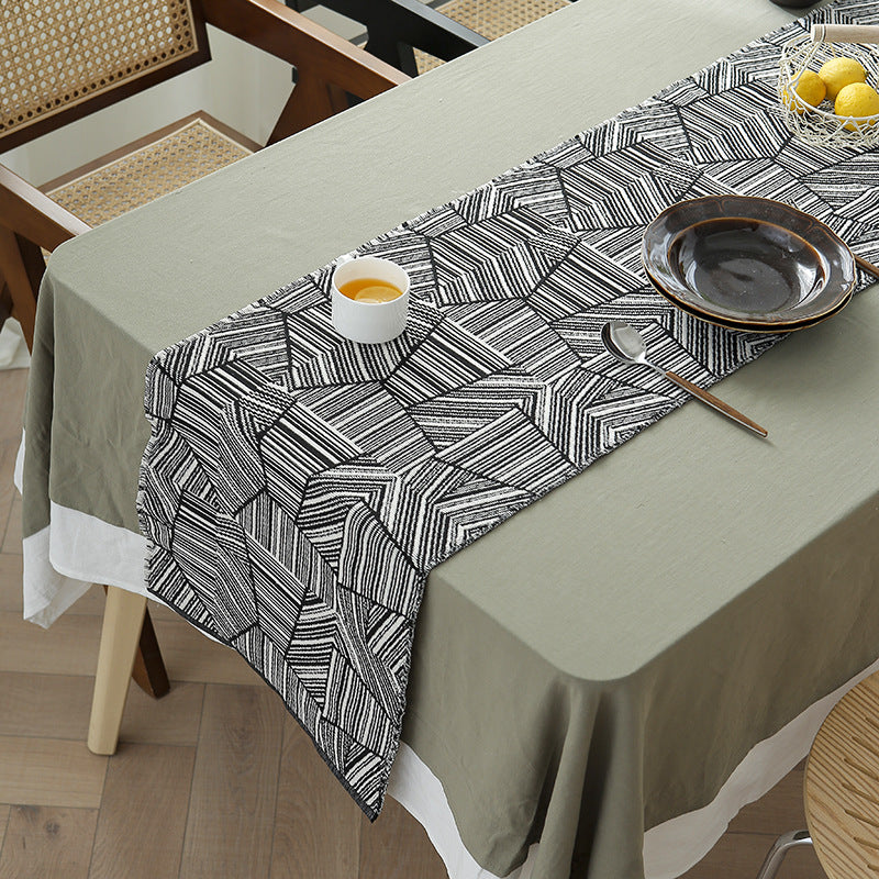 Moderner Baumwoll-Tischläufer mit geometrischem Linien-Jacquard Brehn