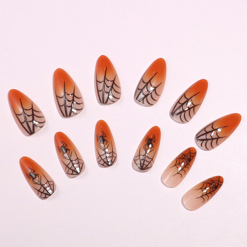 Halloween-Themen Stiletto Press-On Nägel mit Spinnennetz-Design Brehn