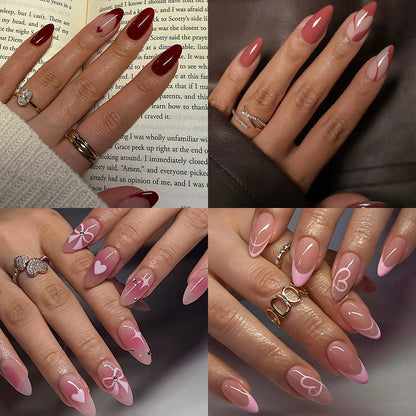Kunstnagelset mit eleganten Herz- und Blumenverzierungen Brehn