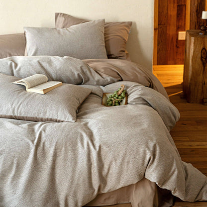 Duvetbezug-Garnitur aus Baumwoll‑Renforcé mit feinem Toile‑Blumenmuster und extraweichem Jersey‑Spannbettlaken