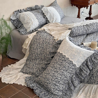 Vintage Floral Ruffled Lace Bettwäsche Set