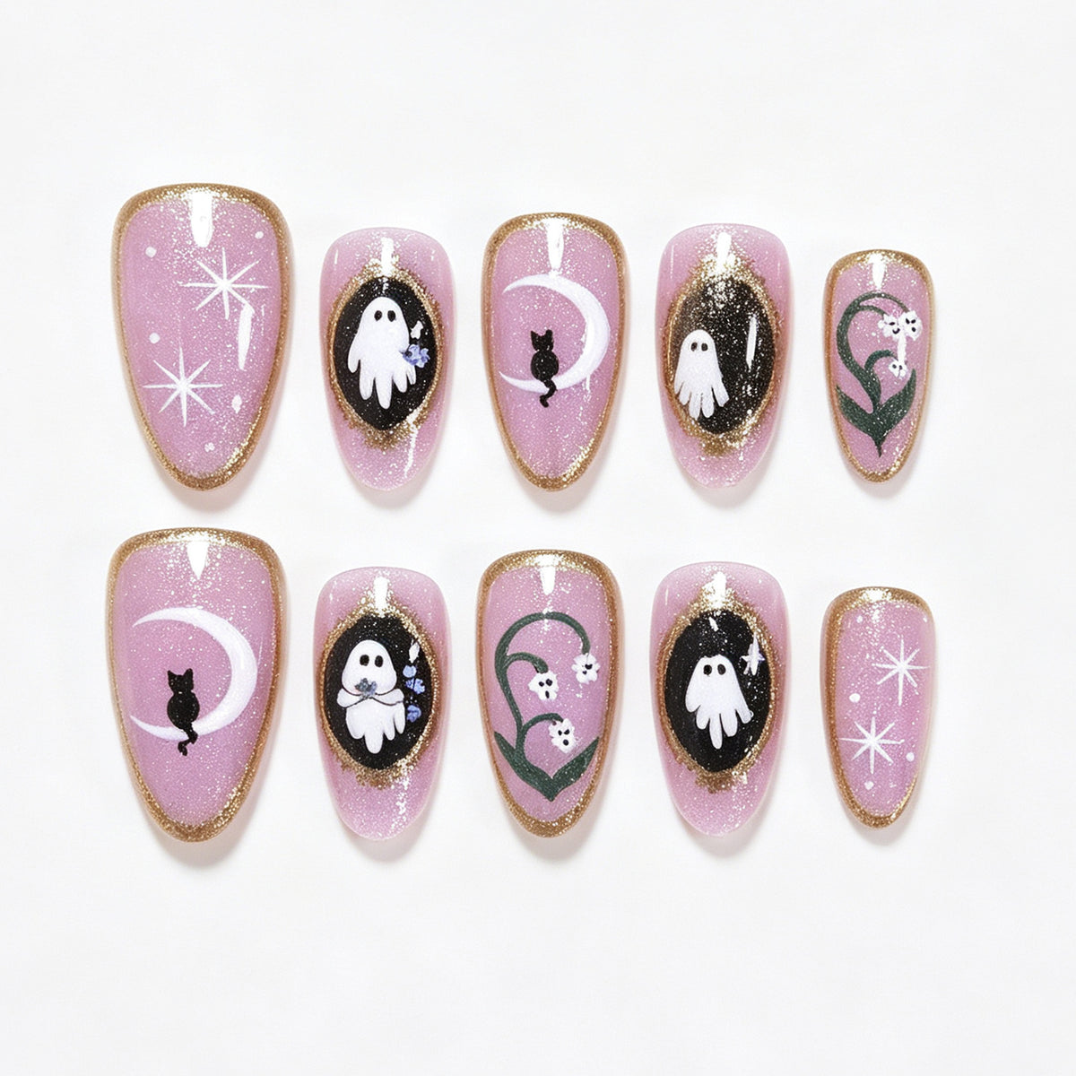 Halloween-Themen Gespenst und Katze Press-On Nail Art Set Brehn