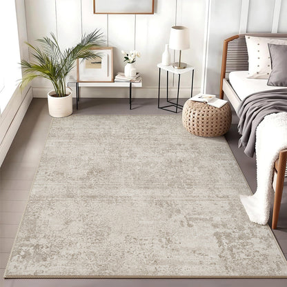 Large Plush Low-Pile Contemporary Distressed-Texture Area Rug