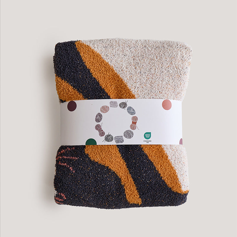 Plüsch Chenille Wurfdecke mit Cartoon-Katze Jacquard und Sherpa-Rückseite