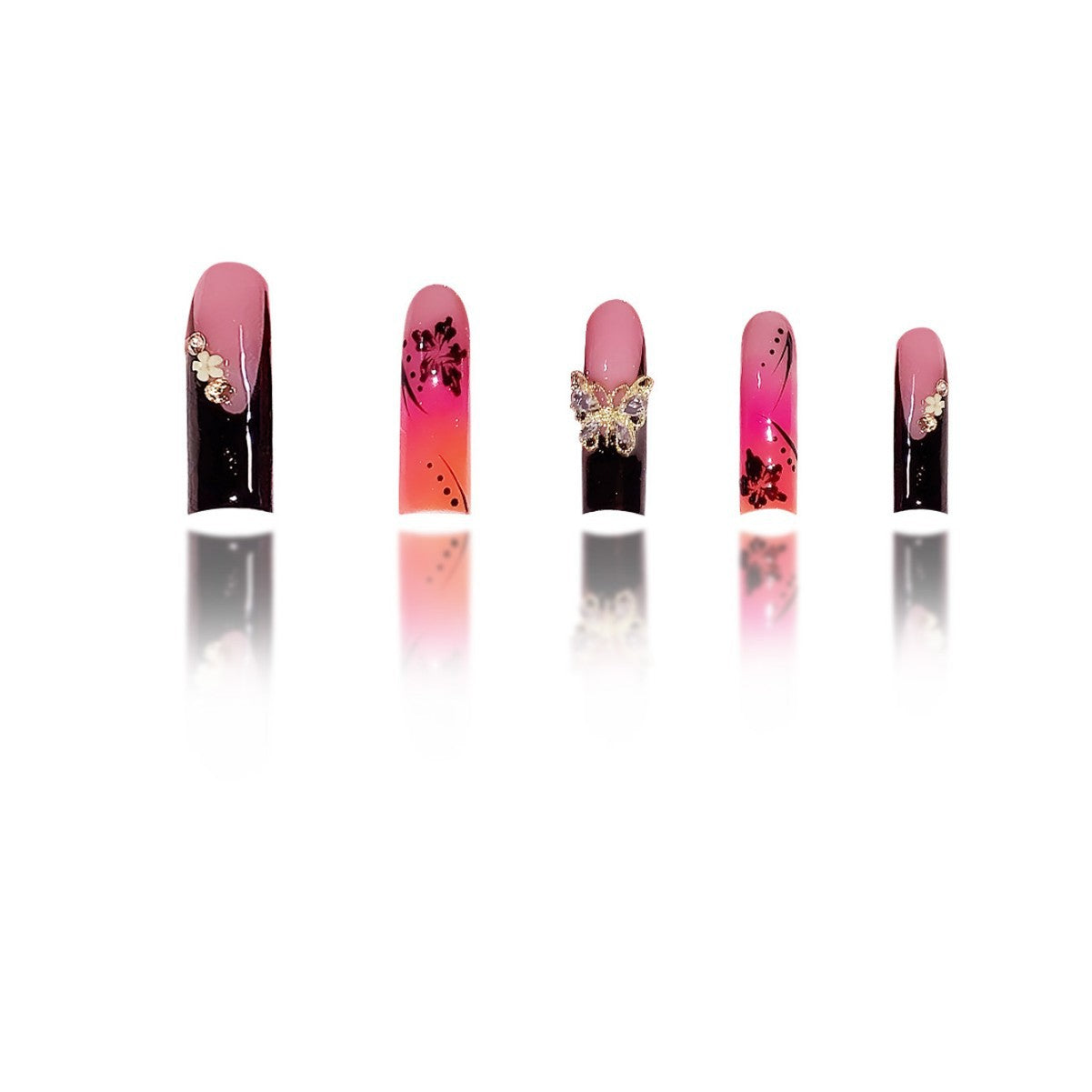 Premium 3D Floral Press-On Nagelkunst Brehn