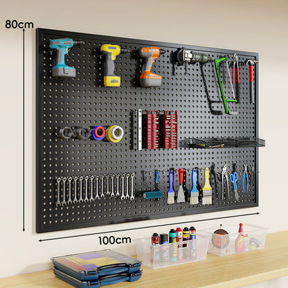 Wandmontierter Lochblech-Werkzeug-Pegboard-Organizer mit modularen Haken und Drahtkörben