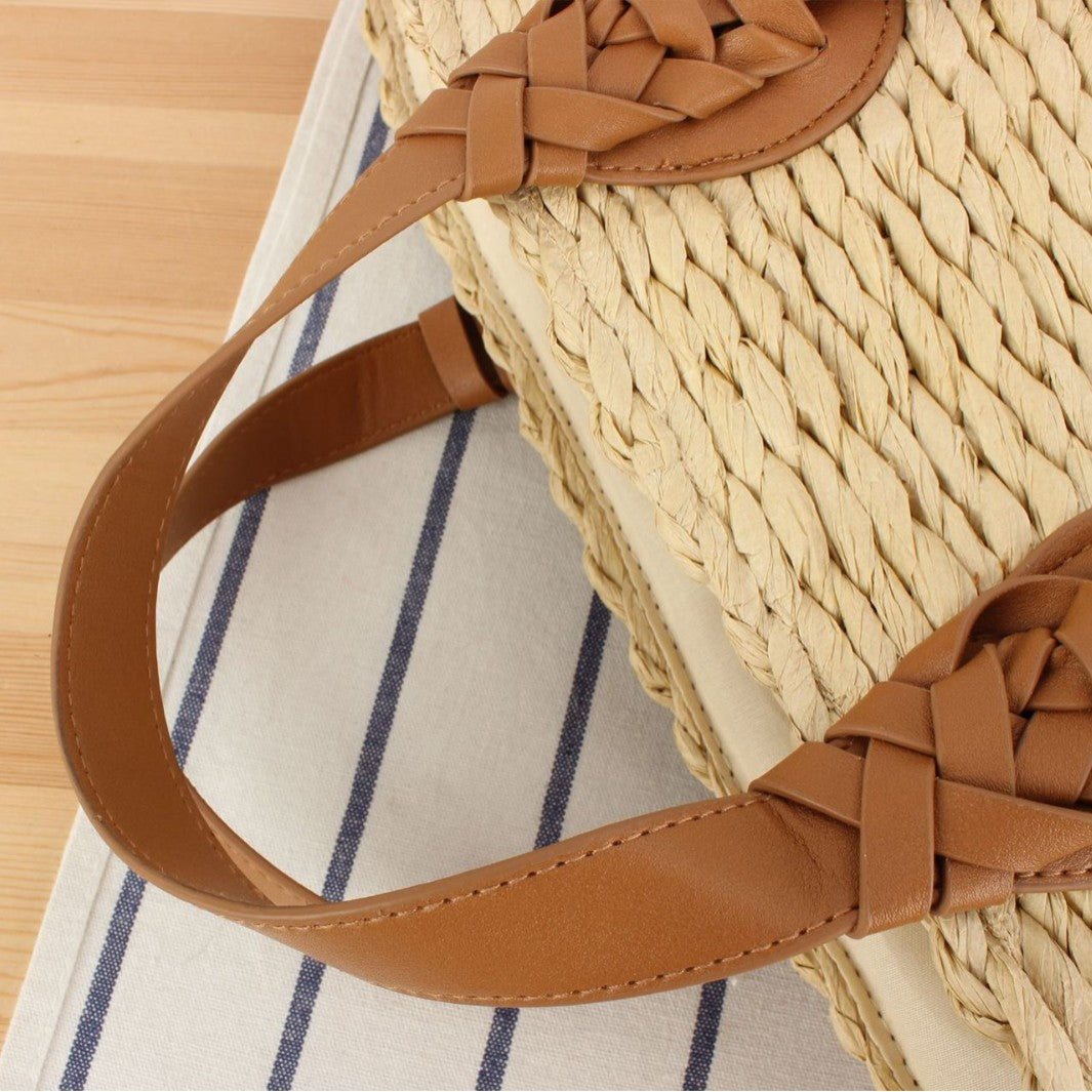 Geflochtene Strandtasche mit Ledergriffen Brehn