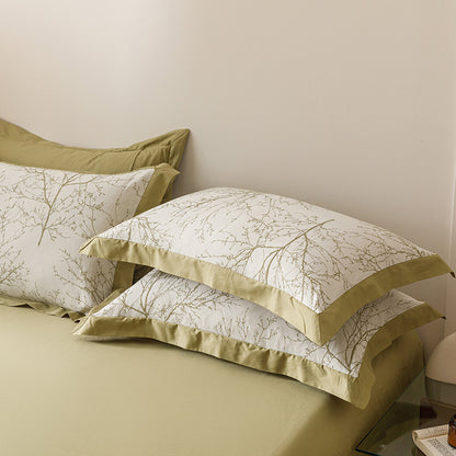 Botanischer Zweigdruck Wendbarer Baumwollsatin Bettbezug Set mit Umschlag Kissenbezügen
