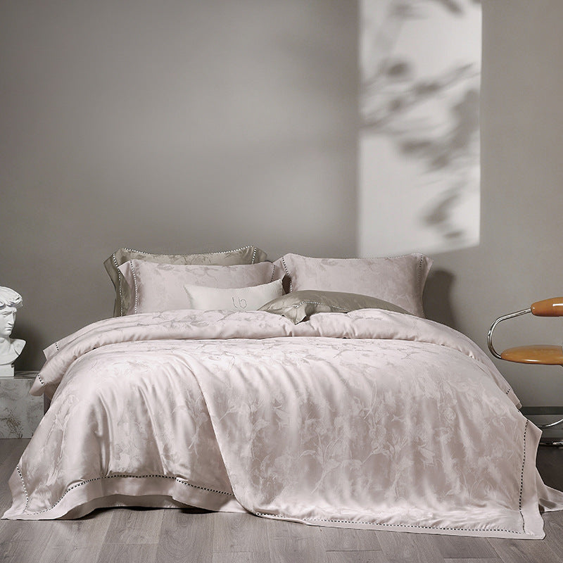 Luxuriöses Satin-Jacquard Wellenbettbezugset mit Halbstich und Kissenbezügen