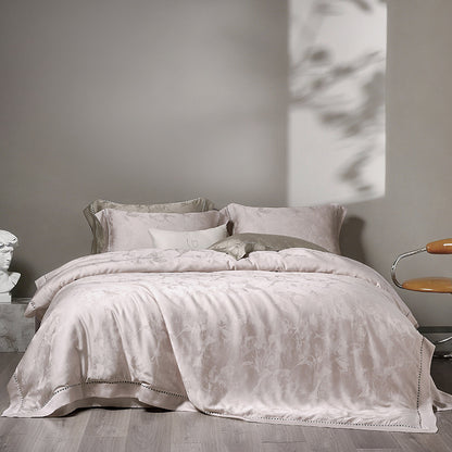 Luxuriöses Satin-Jacquard Wellenbettbezugset mit Halbstich und Kissenbezügen