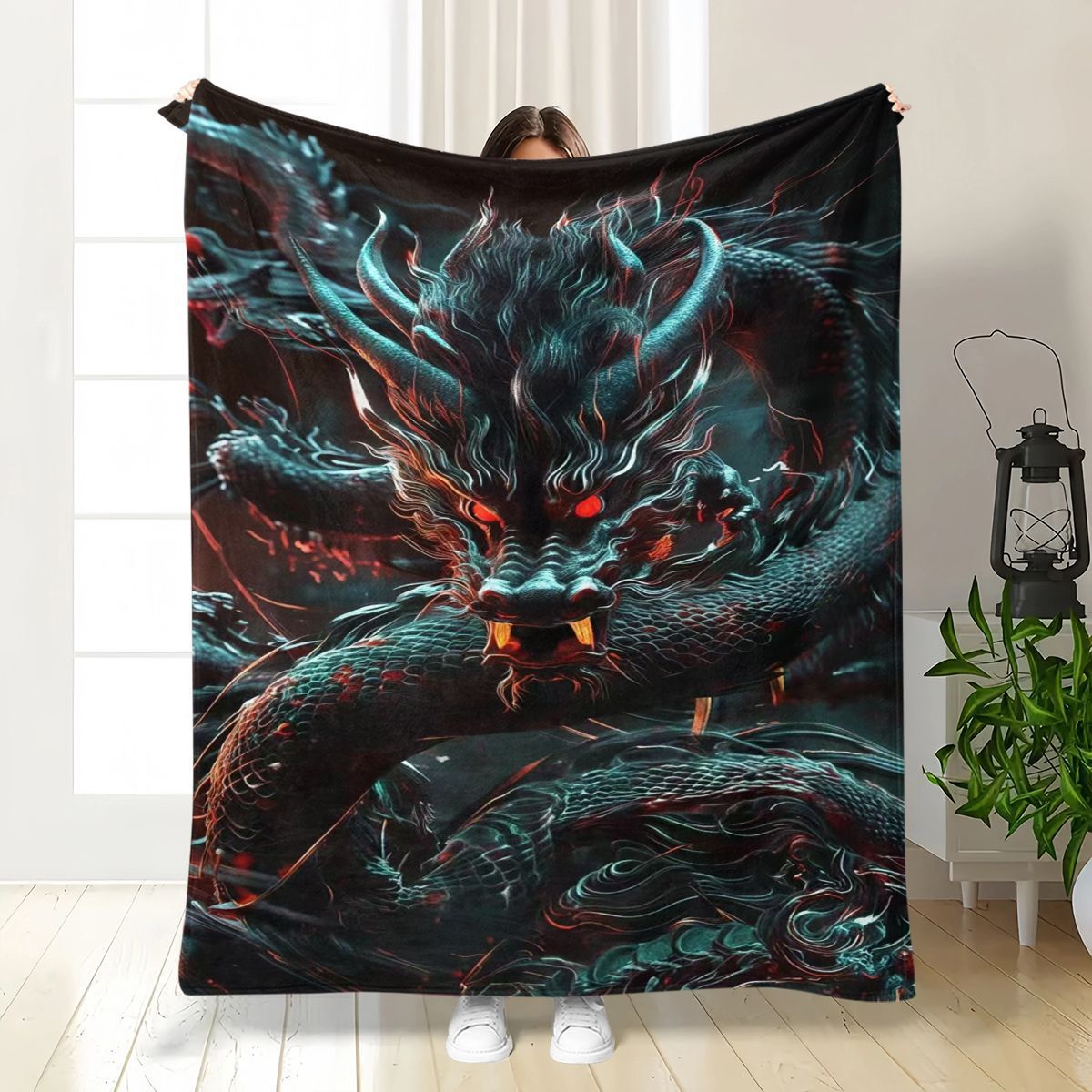 Übergröße Drachenmotiv Plüschdecke