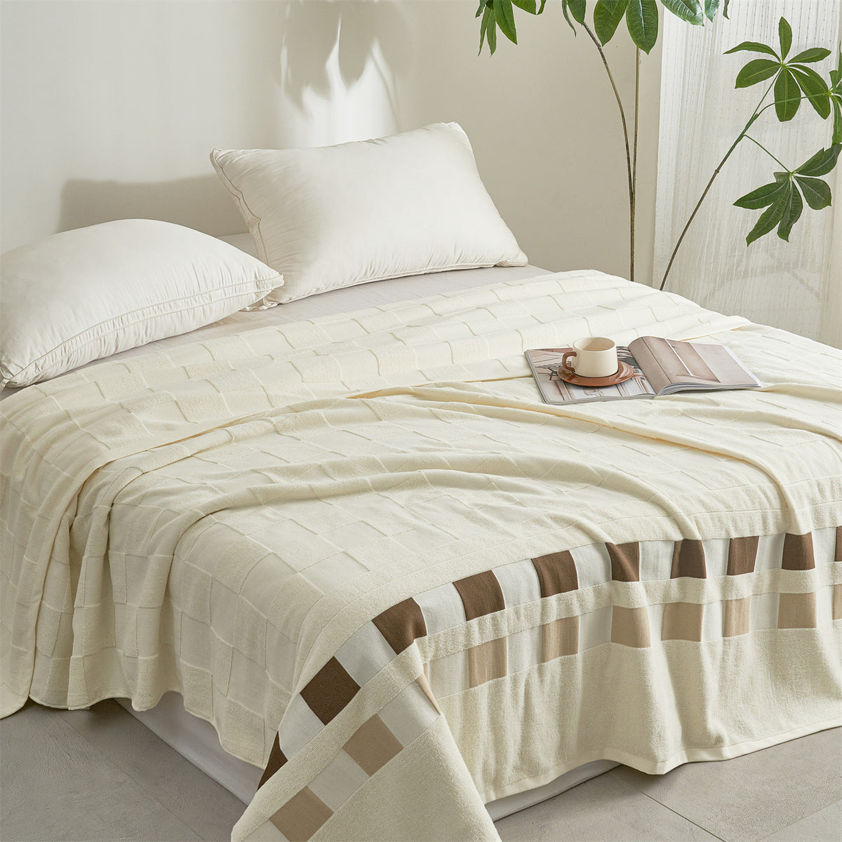 Oversized Texturiertes Baumwoll-Wurfdecke