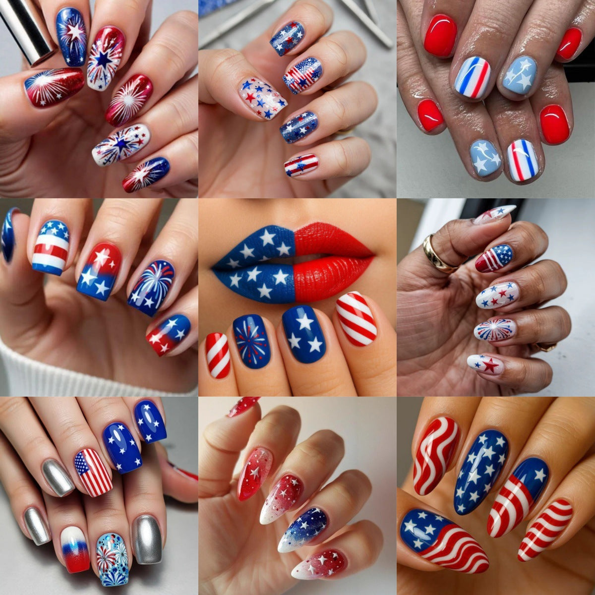 Kreatives Nageldesign-Set mit Sternen- und Streifenmotiven Brehn
