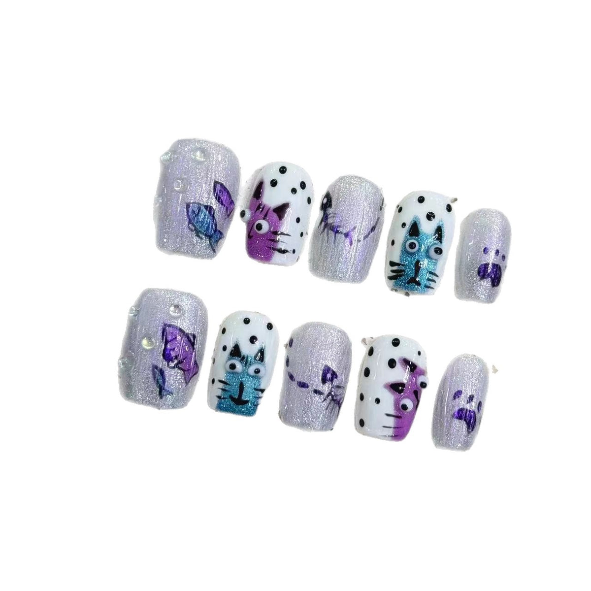 Künstlerisches Press-On-Nagelkunst-Set mit einzigartigen verspielten Designs