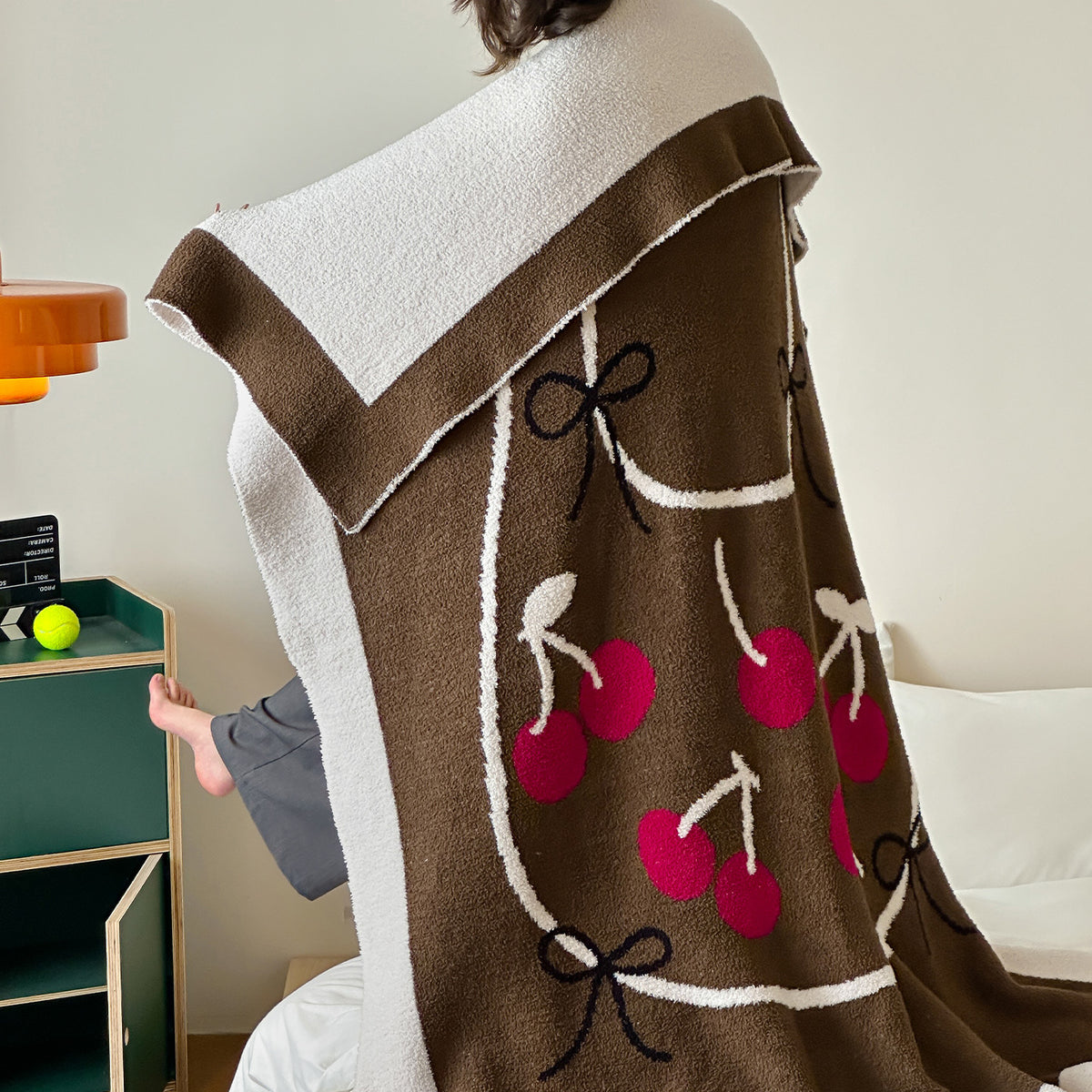Übergroße Chenille Jacquard-Decke mit cartoonhaftem Welpenmotiv