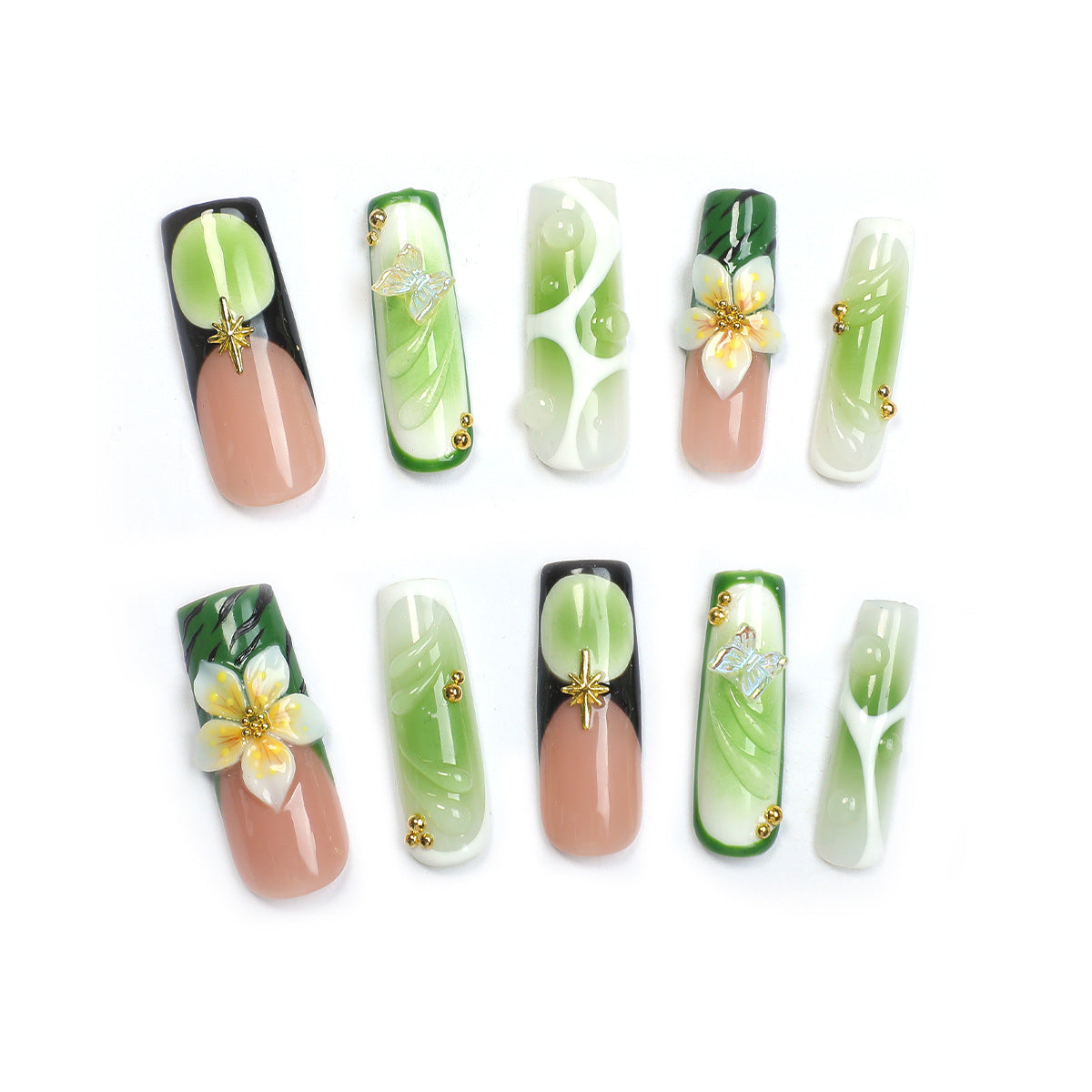 Kreatives Kunstnagelset mit eleganten floralen Verzierungen Brehn