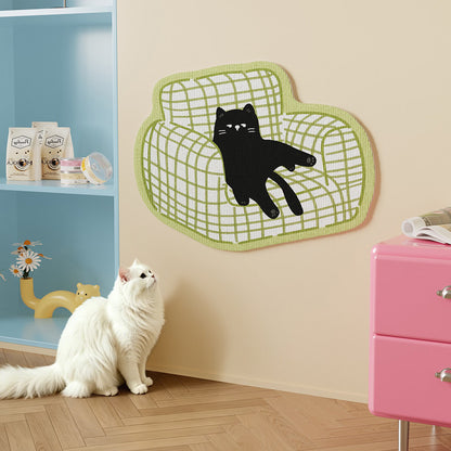 Wall-Mounted Cat Scratching Pad and Door Protector with Plush Sofa Illustration