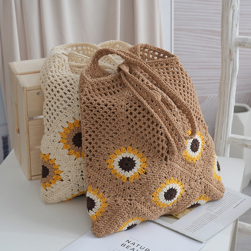 Handgefertigte Jute Tasche mit Buntem Blumenmuster Brehn