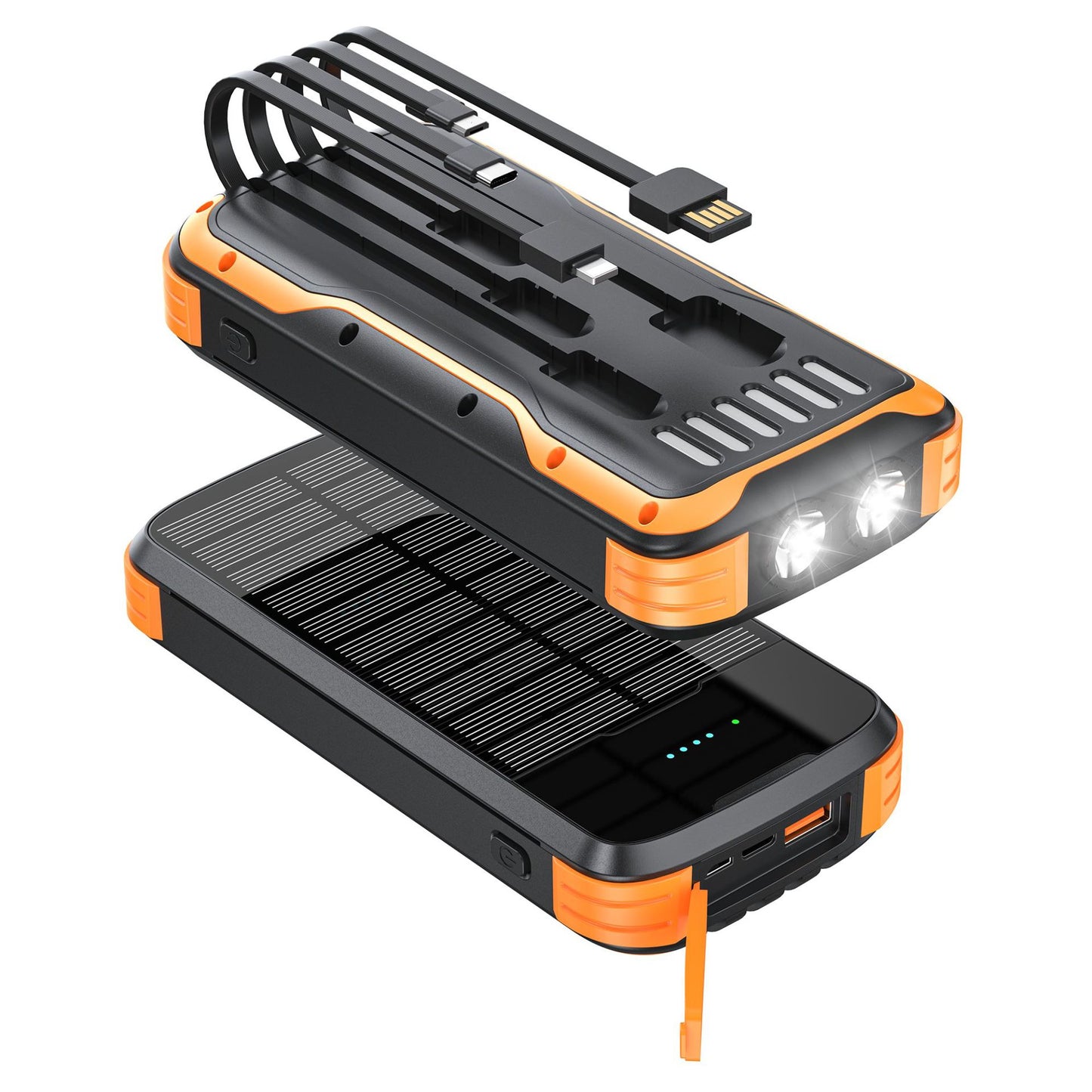 Robuste Solar Powerbank mit Integrierter Taschenlampe und Multifunktionalem Ladeanschluss Brehn