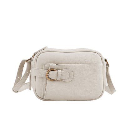 Rauleder Vegan-Leder Kamera Crossbody-Tasche mit dekorativem Schnallen- & Frontstecktasche