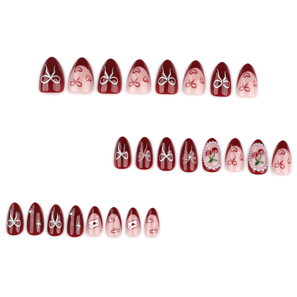 Kunstvolle Nageldesigns mit Schleifen- und Rosenmotiv Brehn