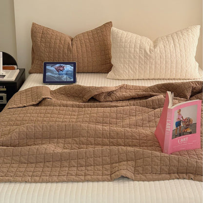 Gep quilteter Baumwollmischung Gitter-Quilt Bettüberwurf Set mit Kissenbezügen