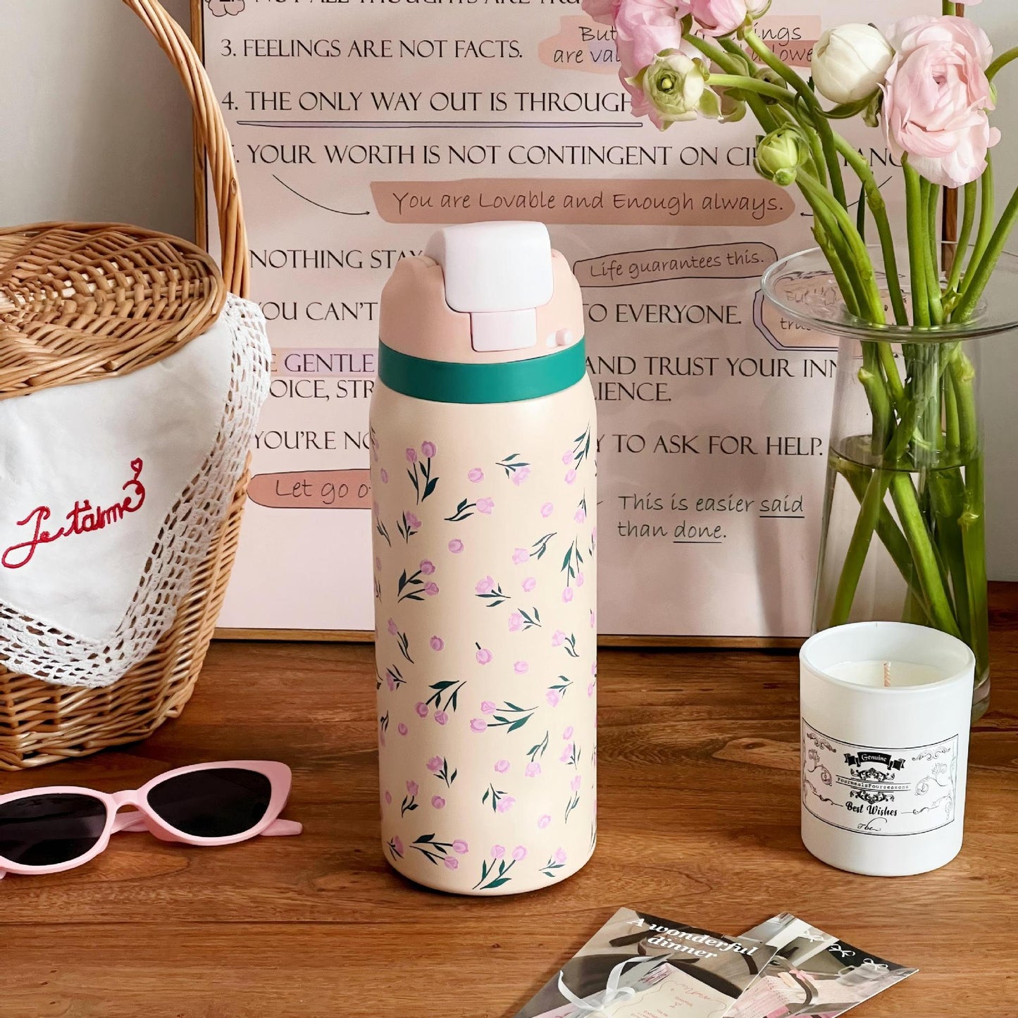 Damen Isolierte Wasserflasche mit floralem Design Brehn