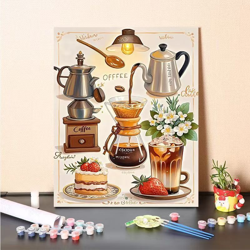 Kaffee-Themen Malen nach Zahlen Leinwand Kunstset Brehn