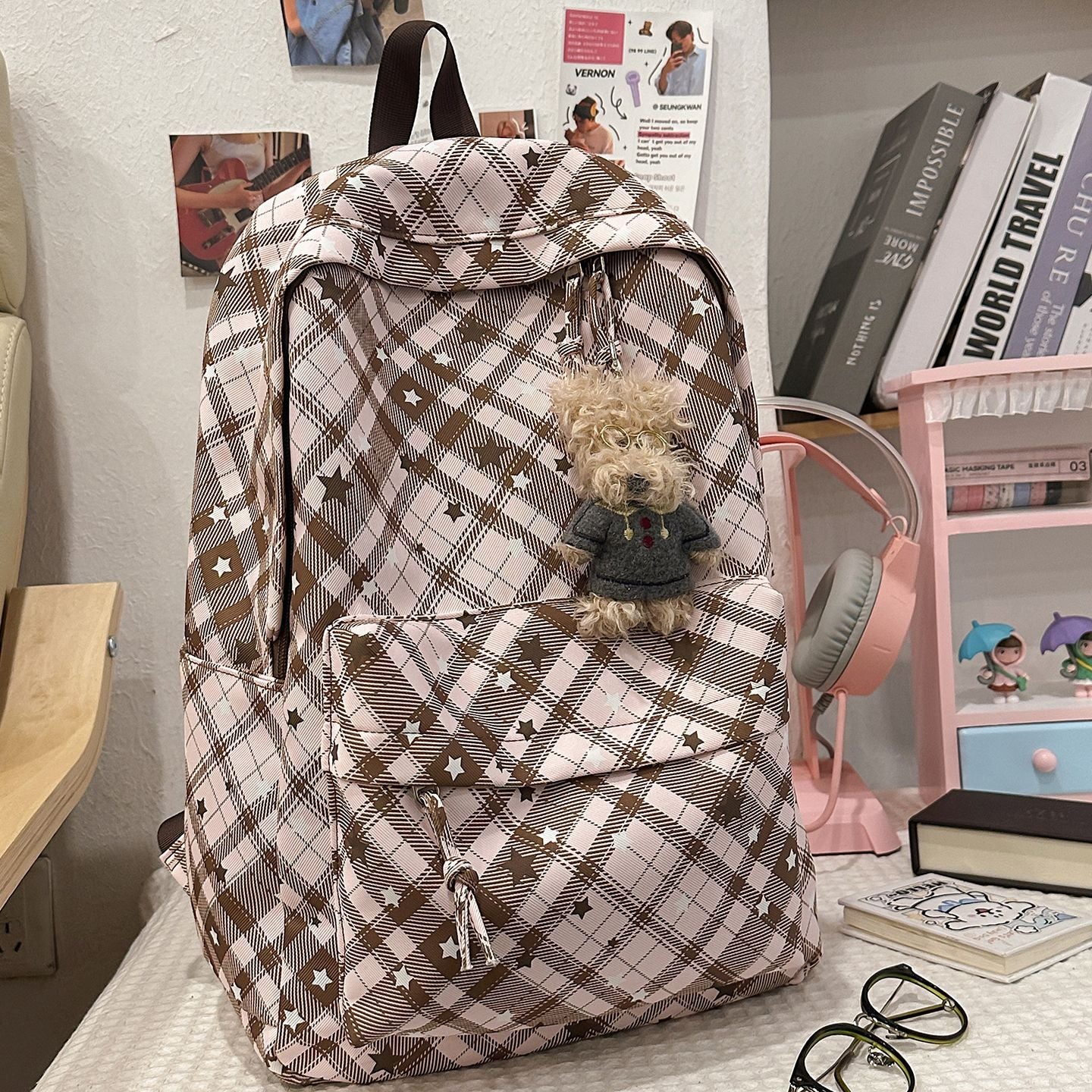 Rucksack mit Modischem Karomuster und Praktischen Fächern Brehn