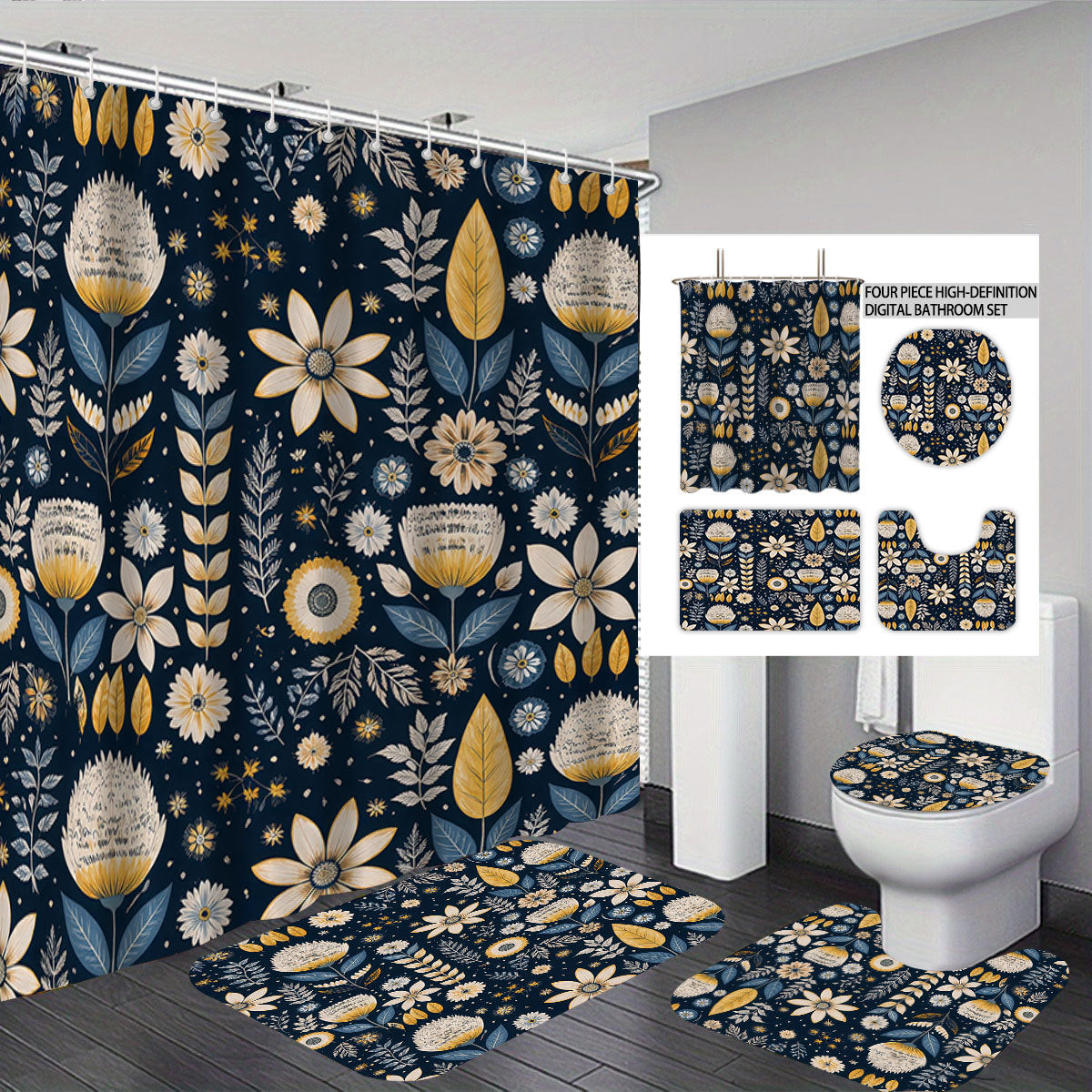 Digital Floral Theme Badezimmer Dekor Set Brehn